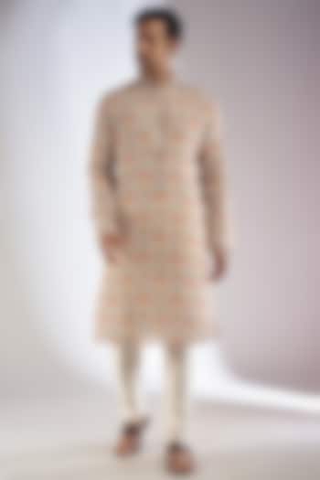 Multi-Colored Silk Aztec Printed & Resham Embroidered Kurta Set by RIYAASAT at Pernia's Pop Up Shop