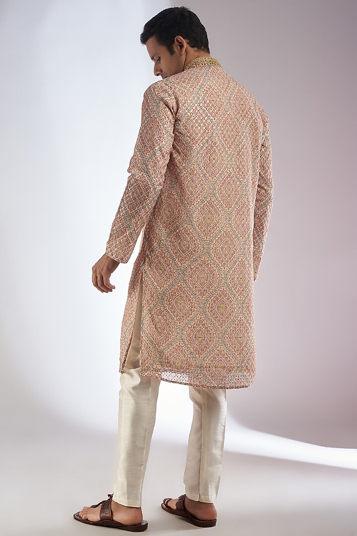 Multi-Colored Georgette Printed & Embroidered Kurta Set by RIYAASAT at Pernia's Pop Up Shop