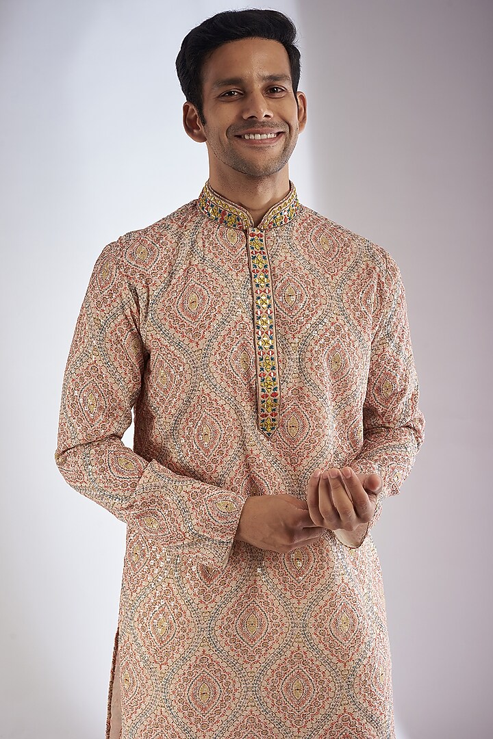 Multi-Colored Georgette Printed & Embroidered Kurta Set by RIYAASAT at Pernia's Pop Up Shop