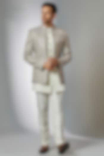 Off-White Silk Embroidered Wedding Indowestern Set by RIYAASAT at Pernia's Pop Up Shop