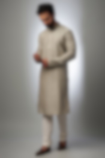 Olive Green Silk Kurta Set by RIYAASAT at Pernia's Pop Up Shop