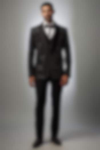 Black Imported Suiting Blazer Set by RIYAASAT
