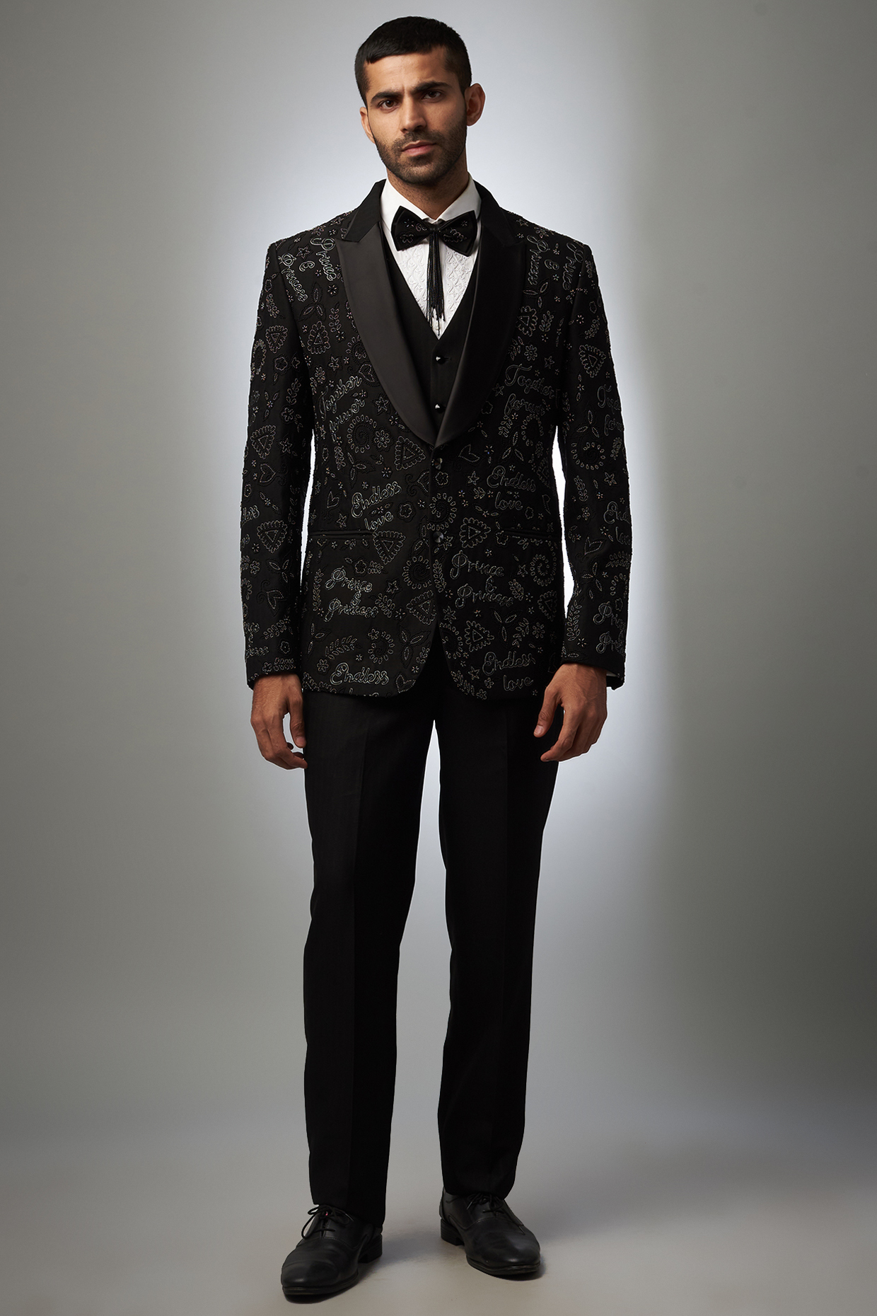Black Imported Suiting Blazer Set by RIYAASAT