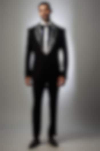 Black Imported Suiting Blazer Set by RIYAASAT at Pernia's Pop Up Shop