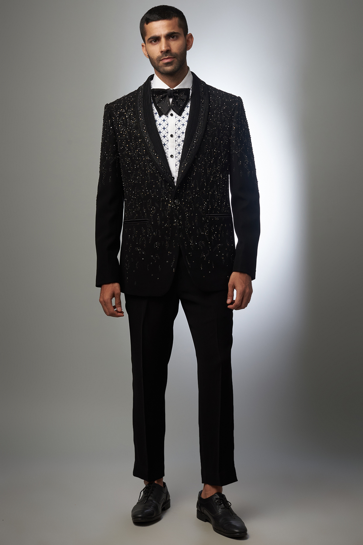 Black Imported Suiting Blazer Set by RIYAASAT