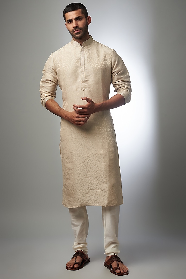 Beige Brocade Kurta Set by RIYAASAT