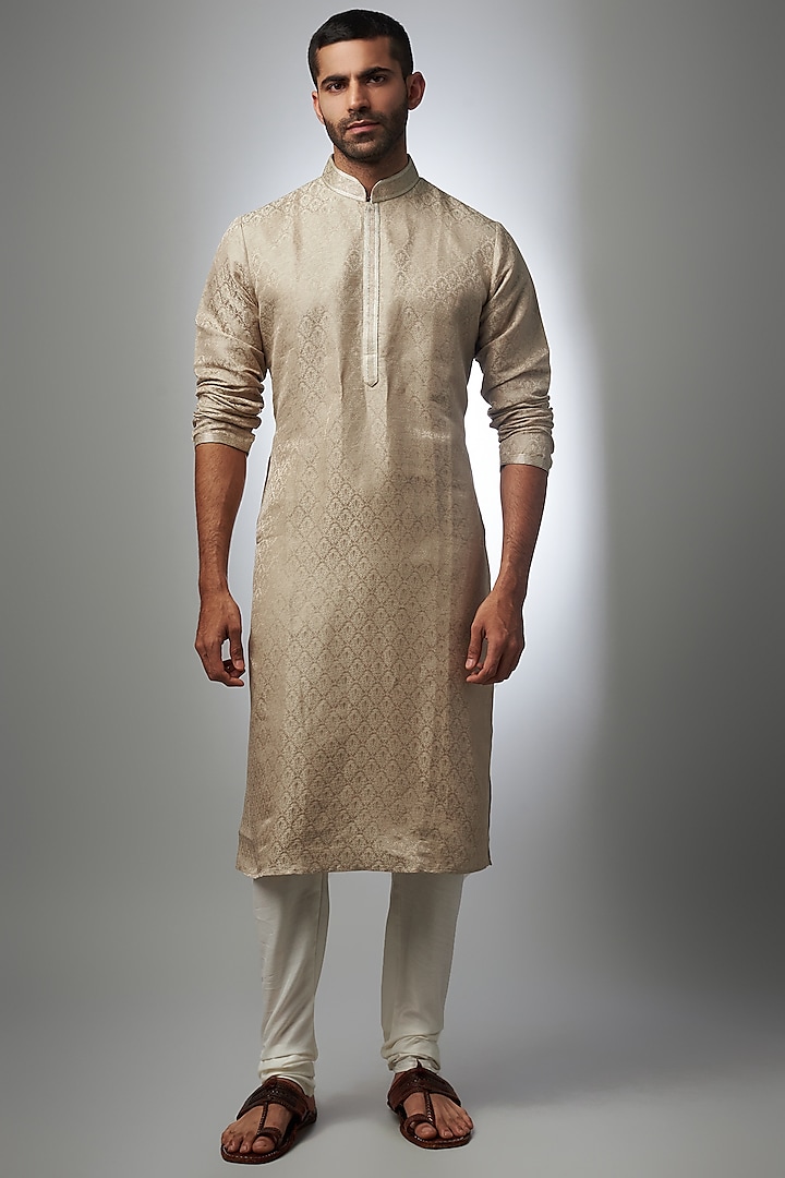 Beige Brocade Kurta Set by RIYAASAT