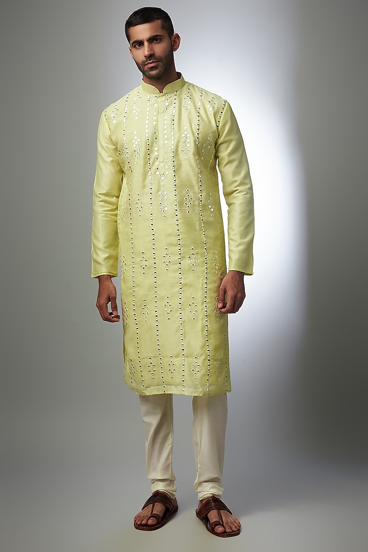 Yellow Silk Kurta Set by RIYAASAT at Pernia's Pop Up Shop