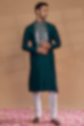 Persian Blue Silk Mirror Work Kurta Set by RIYAASAT at Pernia's Pop Up Shop