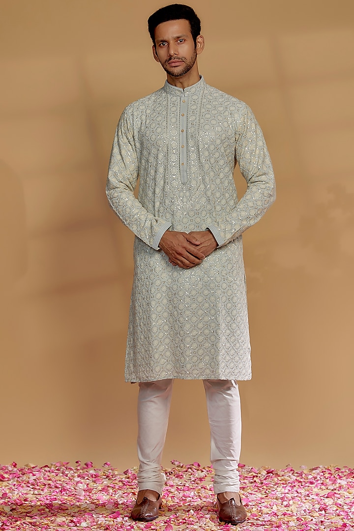 Pastel Blue Georgette Kurta Set by RIYAASAT