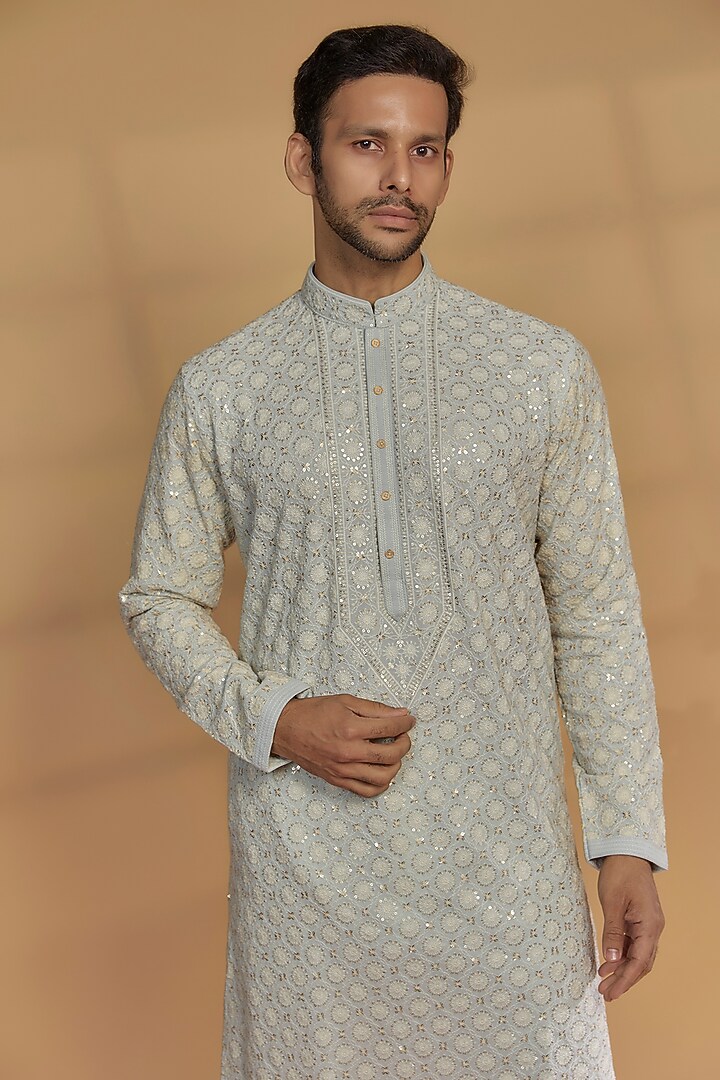 Pastel Blue Georgette Kurta Set by RIYAASAT at Pernia's Pop Up Shop