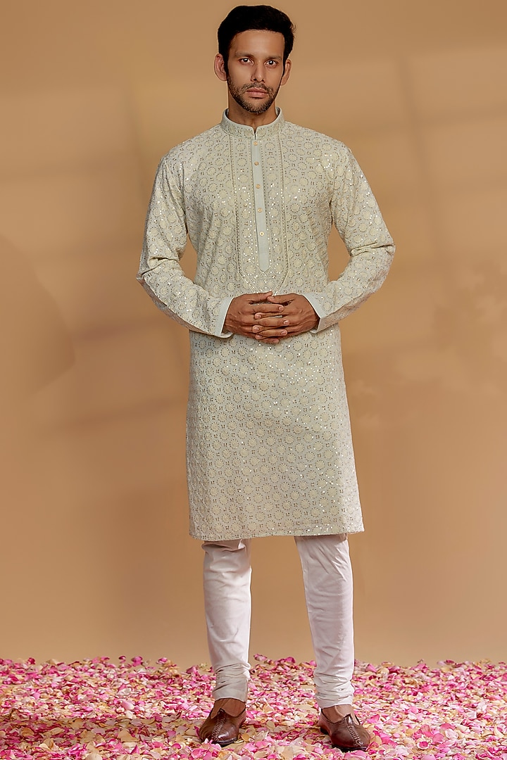 Pastel Blue Lucknowi Kurta Set Design by RIYAASAT at Pernia's