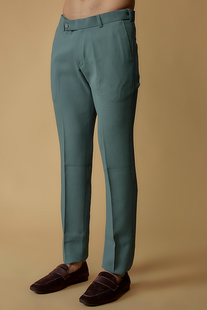 Teal Blue Japanese Suiting Fabric Bandgala Set by RIYAASAT at Pernia's Pop Up Shop