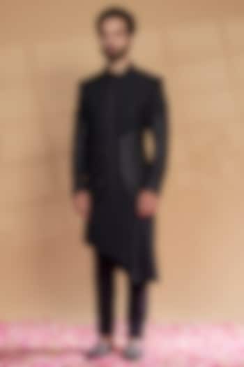 Black Imported Suiting Fabric Embellished Indowestern Set by RIYAASAT at Pernia's Pop Up Shop