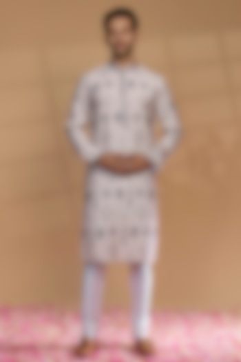 Porcelain White Silk Embroidered Kurta Set by RIYAASAT at Pernia's Pop Up Shop