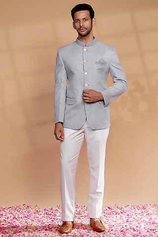 Lavender Jacquard Embroidered Jodhpuri Set by RIYAASAT