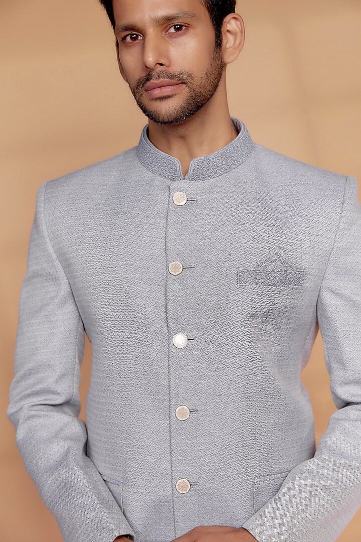 Lavender Jacquard Embroidered Jodhpuri Set by RIYAASAT at Pernia's Pop Up Shop