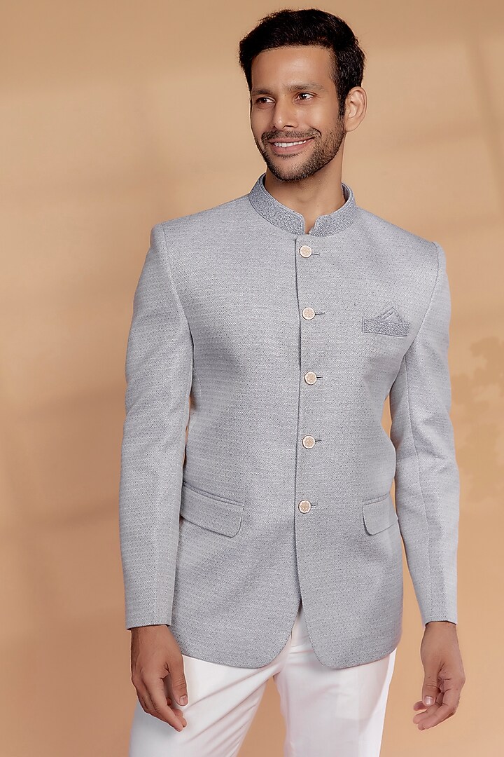 Lavender Jacquard Embroidered Jodhpuri Set by RIYAASAT at Pernia's Pop Up Shop