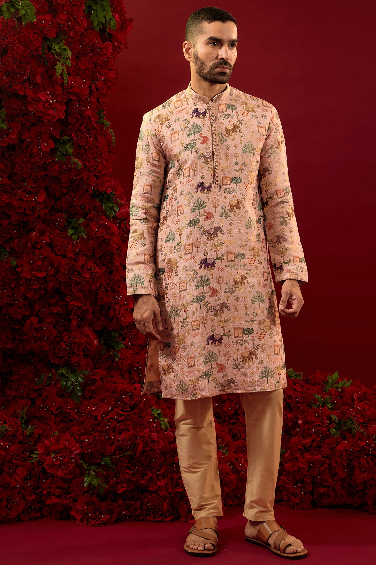 Light Pink Silk Machine Work Kurta Set by RIYAASAT at Pernia's Pop Up