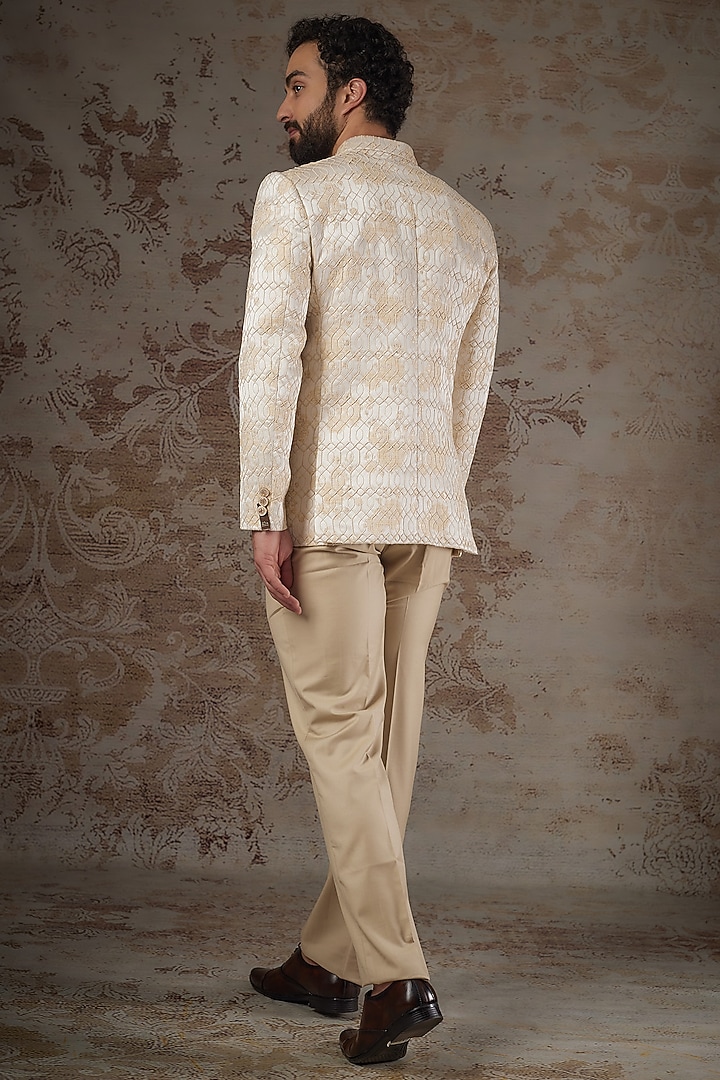 Beige Japanese Fabric Embellished Jodhpuri Set by RIYAASAT at Pernia's Pop Up Shop