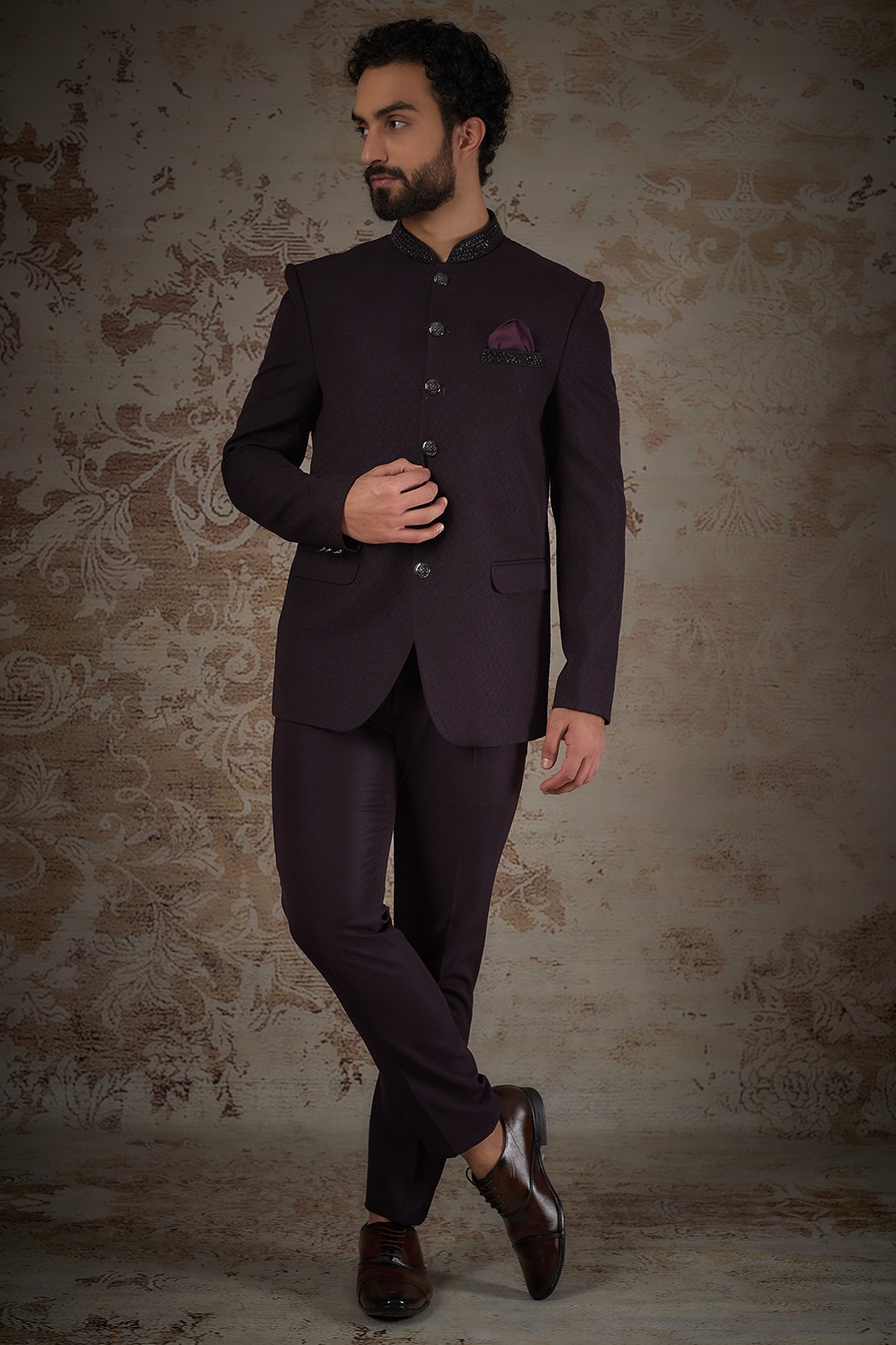 Buy Wine Stone Embellished Jodhpuri Suit Online in Canada @Manyavar - Suit  Set for Men
