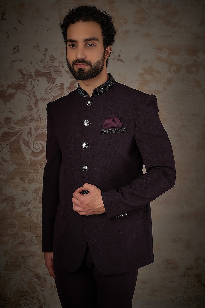 Buy RIYAASAT Burgundy Japanese Fabric Jodhpuri Set at Pernia ...