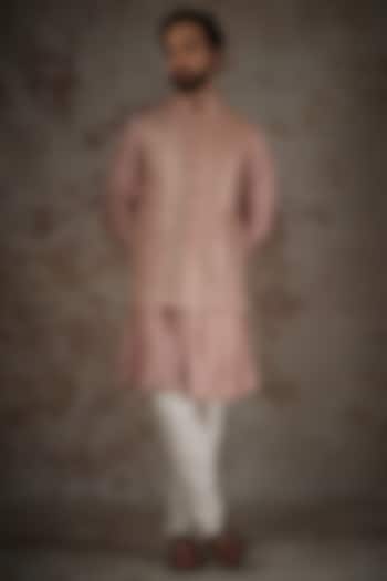 Dusty Pink Silk Embroidered Bundi Jacket Set by RIYAASAT