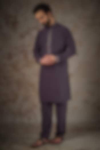 Chinese Violet Silk Sequins Work Kurta Set by RIYAASAT