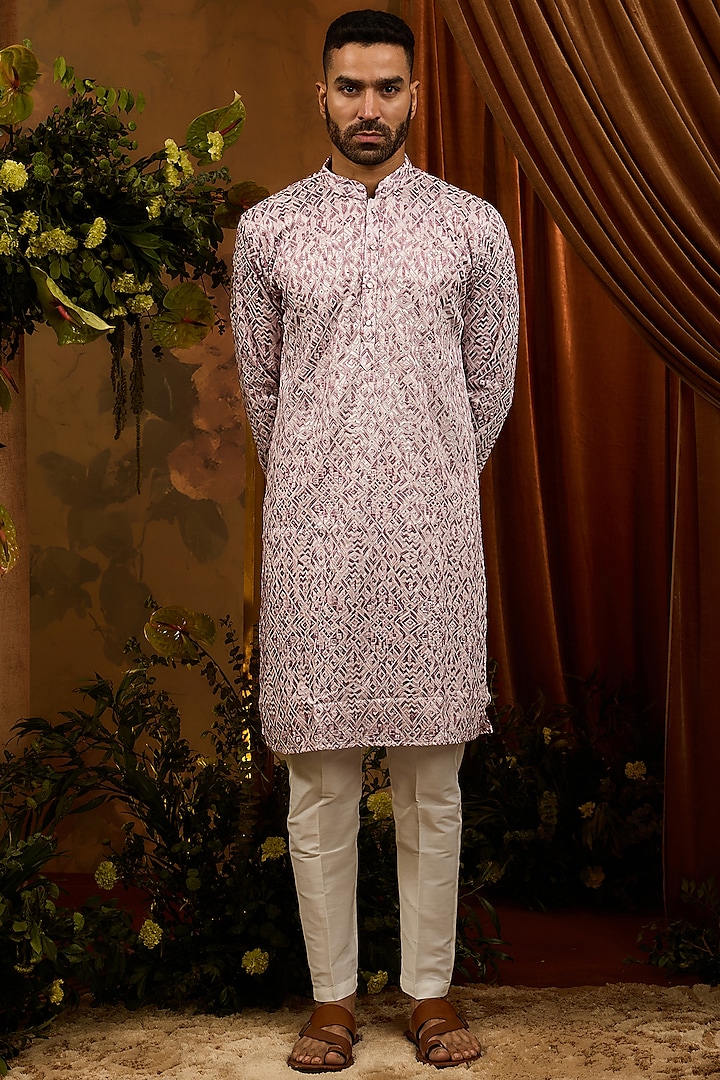 Ivory Silk Thread Work Kurta Set by RIYAASAT