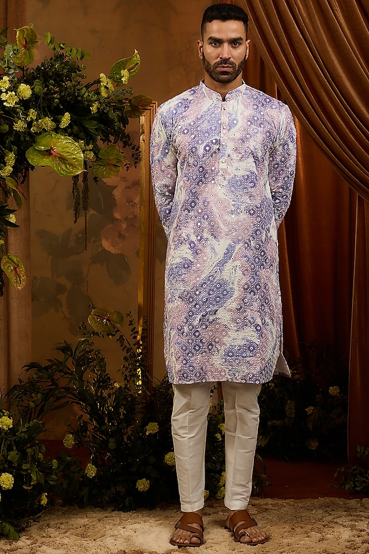 Light Purple Silk Mirror Machine Work Kurta Set by RIYAASAT at Pernia's Pop Up Shop