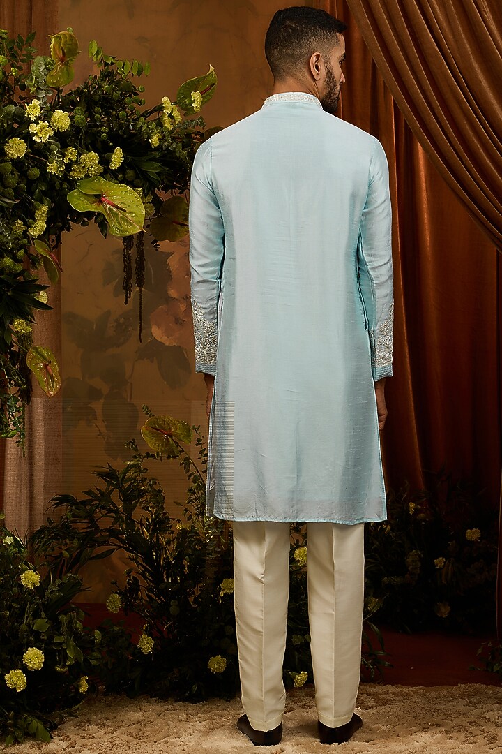 White Silk Embroidered Bundi Jacket Set by RIYAASAT at Pernia's Pop Up Shop