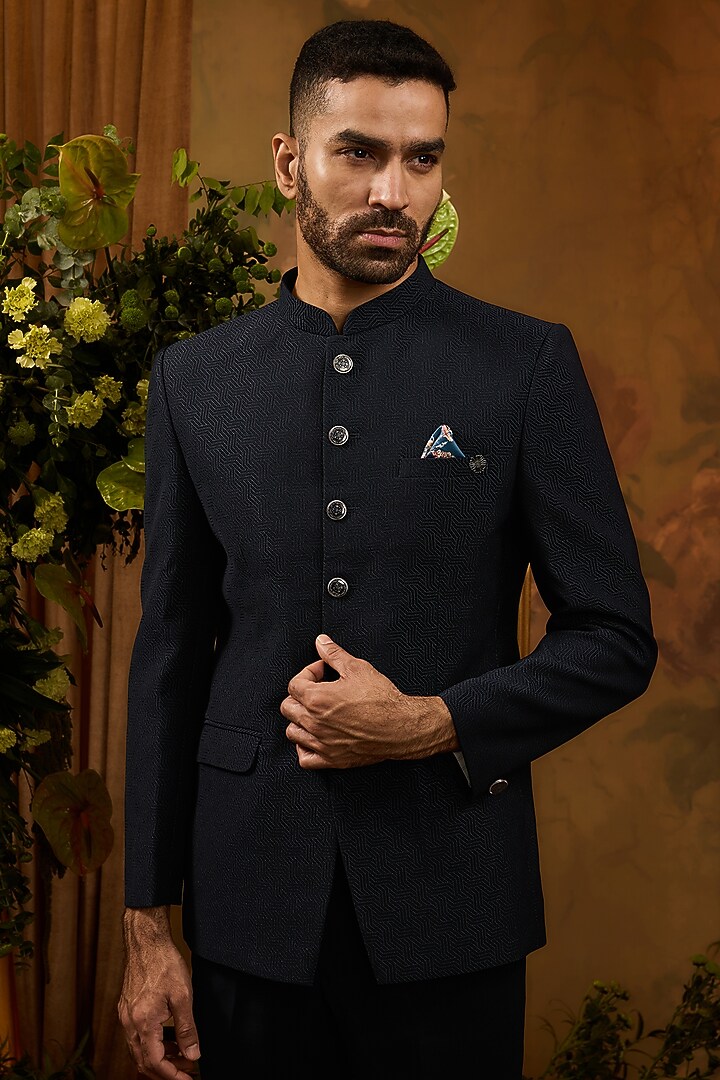 Blue Silk Threadwork Jodhpuri Set by RIYAASAT at Pernia's Pop Up Shop