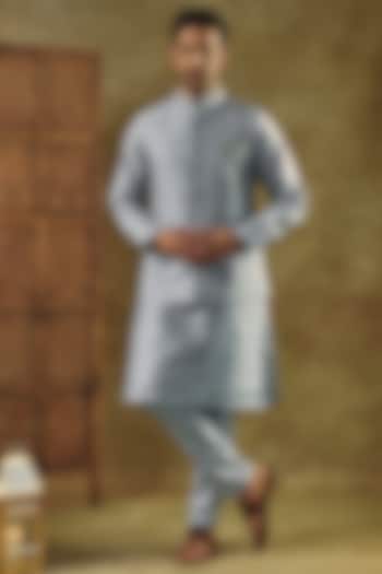 Slate Grey Splendid Silk MIrror Embroidered Nehru Jacket Set by RIYAASAT