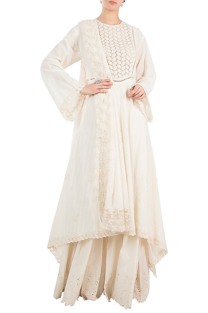 Cream Embroidered Party Wear Sharara Set by RINA DHAKA at Pernia's Pop Up Shop
