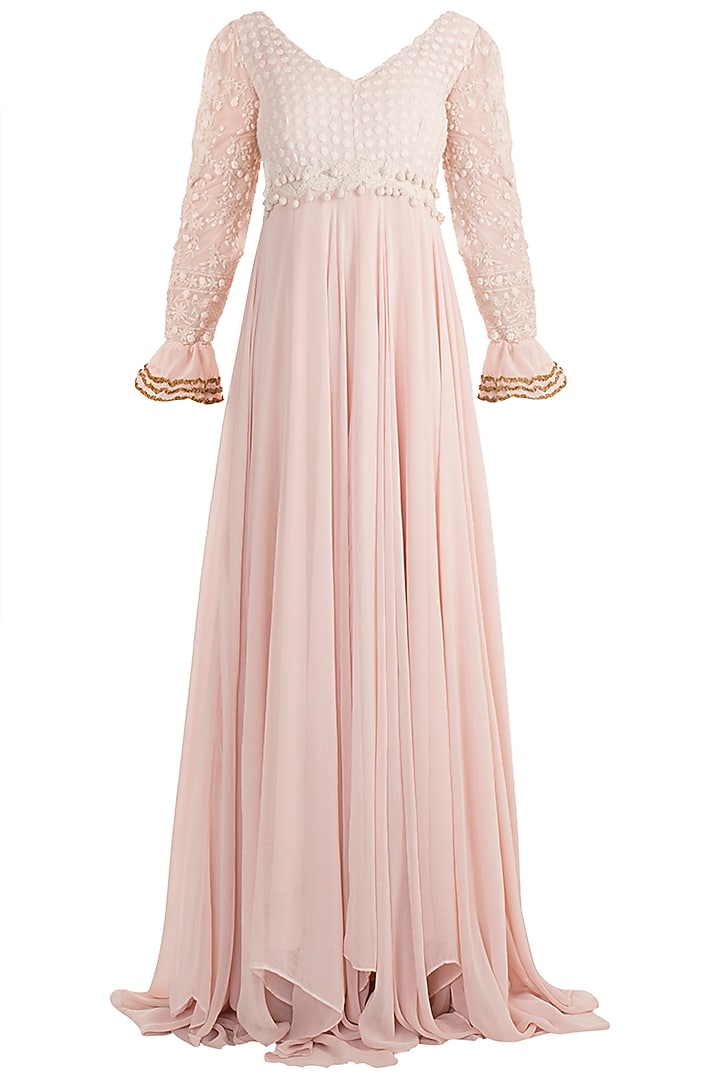Dusty Pink Party Wear Anarkali Gown With Dupatta by RINA DHAKA at Pernia's Pop Up Shop
