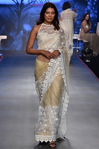Golden Embroidered Saree Set by RINA DHAKA