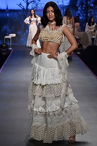 Cream Embroidered Lehenga Set by RINA DHAKA