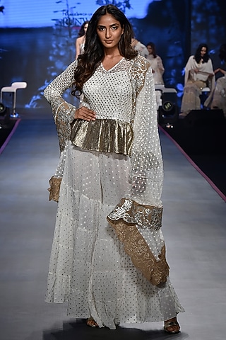 Cream Sequins Sharara Set by RINA DHAKA