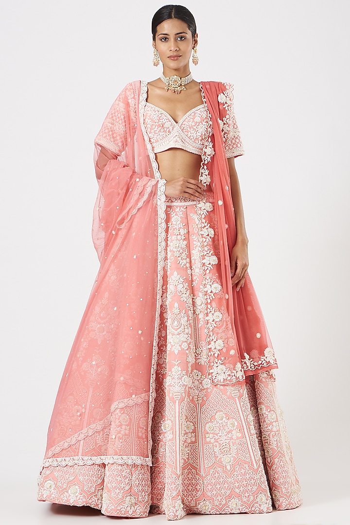 Blush Pink Embroidered Lehenga Set by Rianta's