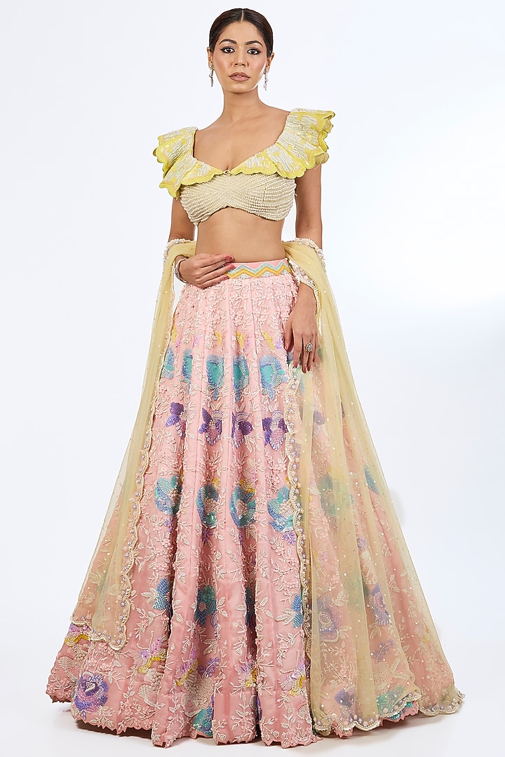 Multi-Colored Organza Sequins Embroidered Bridal Lehenga Set by Rianta's at Pernia's Pop Up Shop