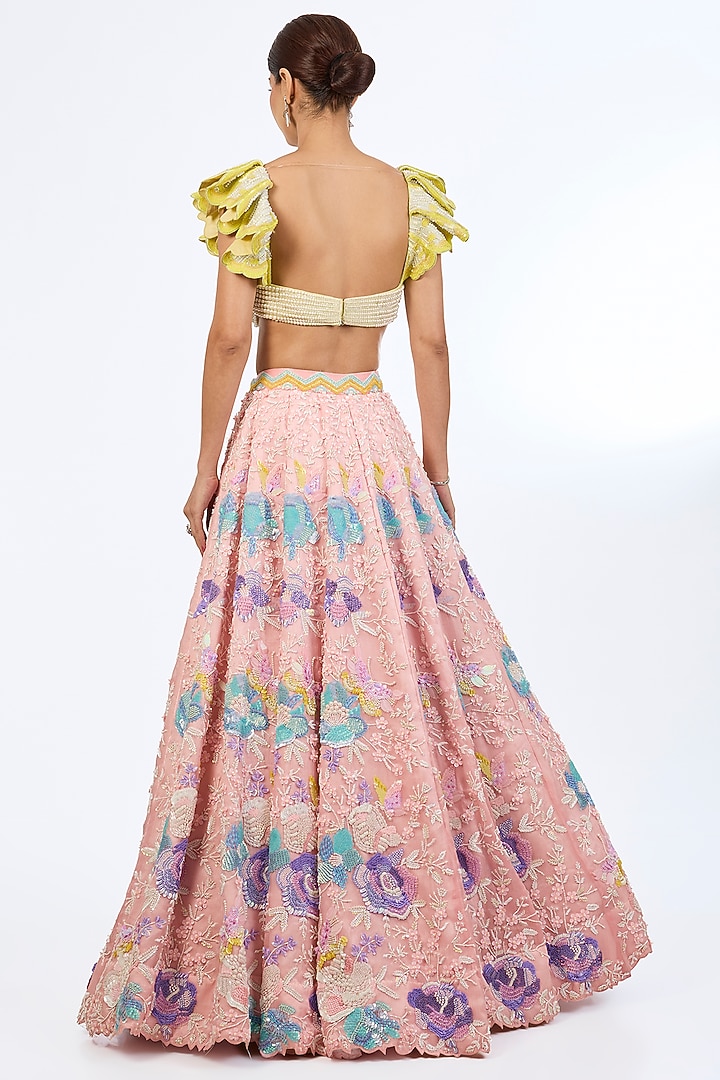 Multi-Colored Organza Sequins Embroidered Bridal Lehenga Set by Rianta's at Pernia's Pop Up Shop