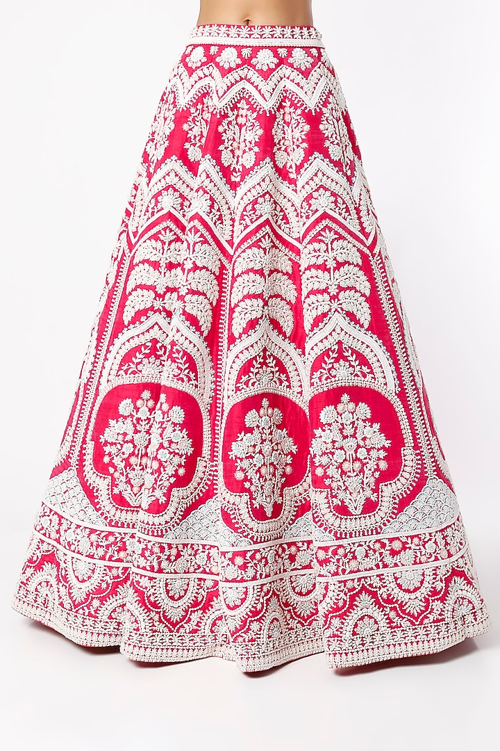 Fuchsia Pure Silk Pearl Embroidered Bridal Lehenga Set by Rianta's at Pernia's Pop Up Shop