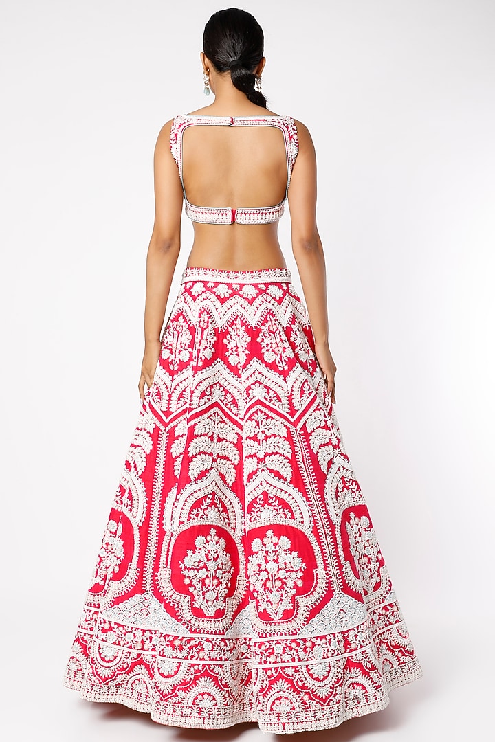 Fuchsia Pure Silk Pearl Embroidered Bridal Lehenga Set by Rianta's at Pernia's Pop Up Shop