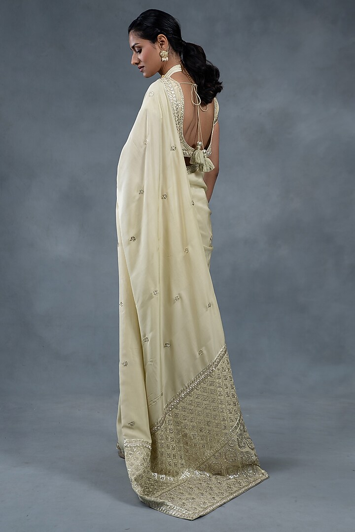 Pistachio Green Habutai Silk Zardosi Embroidered Wedding Saree Set by RICHA AHLUWALIA at Pernia's Pop Up Shop