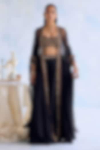 Midnight Black Organza Hand Embroidered Wedding Lehenga Set by Ridhima Bhasin at Pernia's Pop Up Shop
