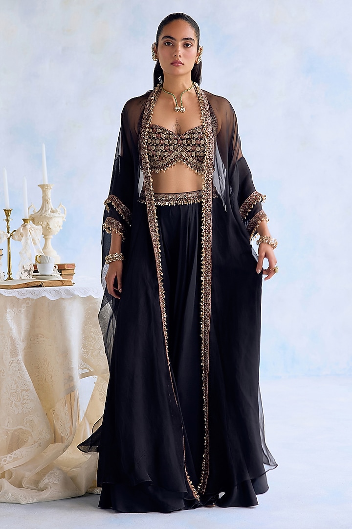 Midnight Black Organza Hand Embroidered Wedding Lehenga Set by Ridhima Bhasin at Pernia's Pop Up Shop