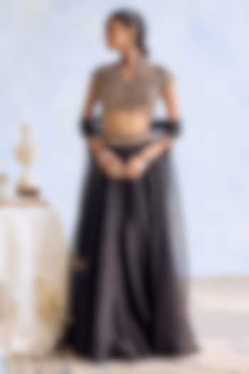 Midnight Black Organza Hand Embroidered Wedding Lehenga Set by Ridhima Bhasin at Pernia's Pop Up Shop