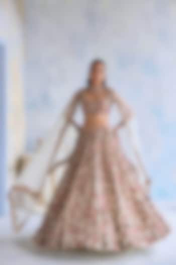 Ivory Net 3D Hand Embroidered Bridal Lehenga Set by Ridhima Bhasin at Pernia's Pop Up Shop