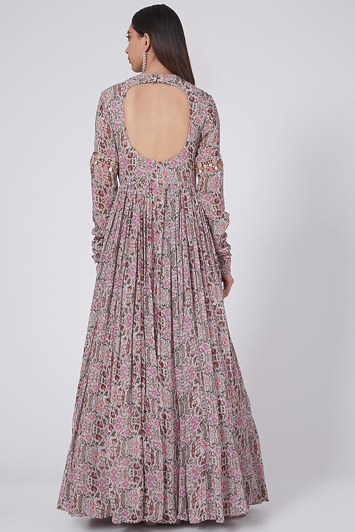 Blush Pink Hand Embroidered & Printed Angrakha Wedding Anarkali Set by Ridhima Bhasin at Pernia's Pop Up Shop