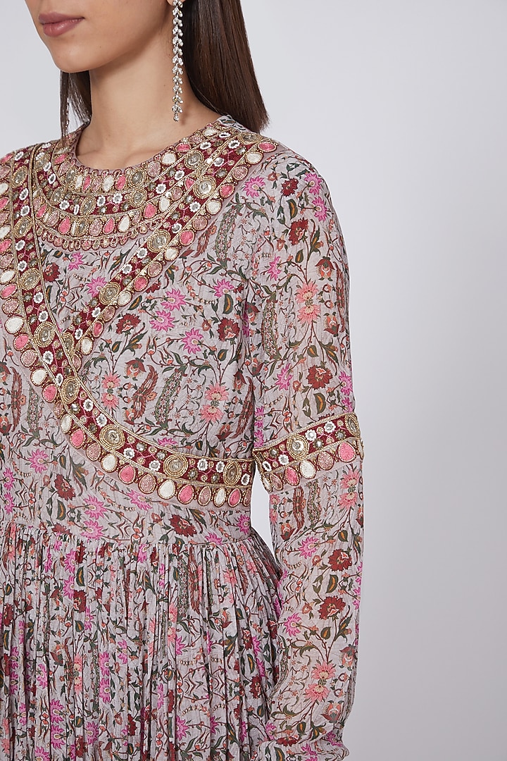 Blush Pink Hand Embroidered & Printed Angrakha Wedding Anarkali Set by Ridhima Bhasin at Pernia's Pop Up Shop